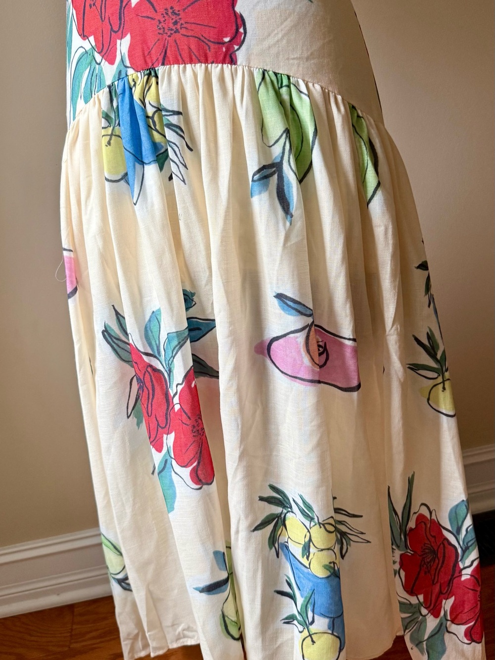 The Vintage Shop Cream Floral 2-piece Maxi Dress with Red & Green Accents - Picture 3 of 11